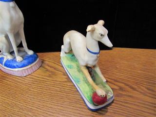 ANTIQUE LOT OF 3 STAFFORDSHIRE BISQUE PORCELAIN WHIPPET DOG FIGURES - DAMAGED